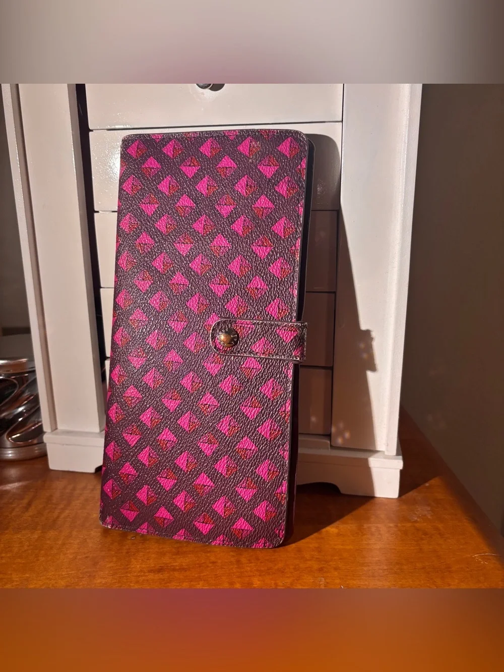 Vera Bradley Pink Geometric Snap Wallet - Preloved, Fair Condition